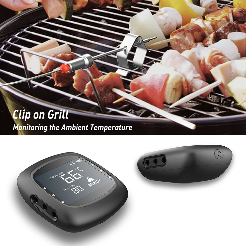 

LCD Smart Wifi Bluetooth Wireless Oven Grill BBQ Steak Thermometer Digital Kitchen Cooking Food Meat Thermometer With Dual Probe, Black/white customized