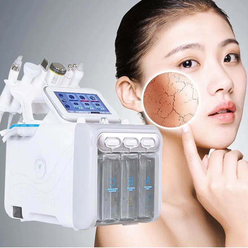 

Portable 6 in 1 h2-o2 hydro dermabrasion rf bio-lifting spa facial hydro glow facial machine Water Oxygen Facial Machine, White