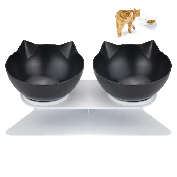 

Wholesale Elevated Plastic Double Drinking Water Pet Supplies Dog Cat Bowl Food Feeder, As picture shown