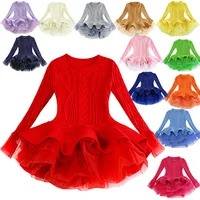 

Toddler Kids Girls Solid Tulle Warm Sweater Dress Infant Baby Knitted Princess Dress Girl Long Sleeve Winter Fashion Dress