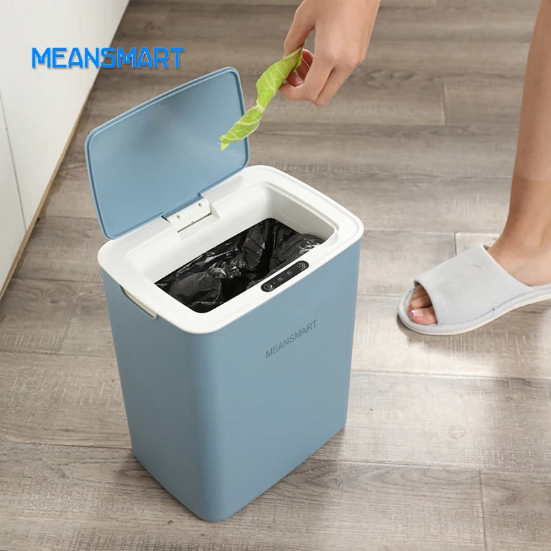 

MEANSMART Touchless motion sensor plastic trash can for household waste bins kitchen and home, Blue / white / pink