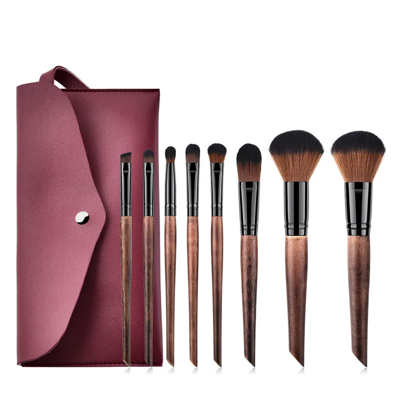 

ZNYBEAUTY 8pcs makeup brush set with leather bag wood handle private label beauty makeup tools eyebrow comb brush, Colorful