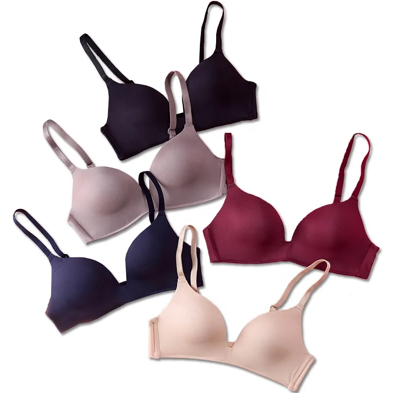 

1902 Dropshipping Girls Fashion Simple Solid Color Push Up Wireless T-shirt Bra Comfort Women Seamless Bra, 7 colors: pink, blue, black, nude, brown, red, silvery gray