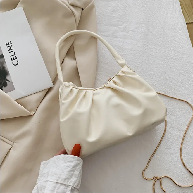 

Summer Pleated Small PU Leather Shoulder Bags For Women Leisure Armpit Bag Handbags Female Travel Totes Fashion Cloud Bags #1248