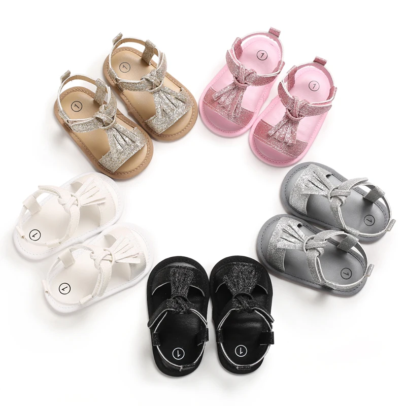 

New fashion Sequins upper Tassel fancy barefoot 0-18 months girl baby sandals