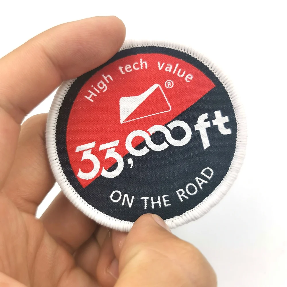 

Customized woven label patch for round custom logo clothing, Custom color