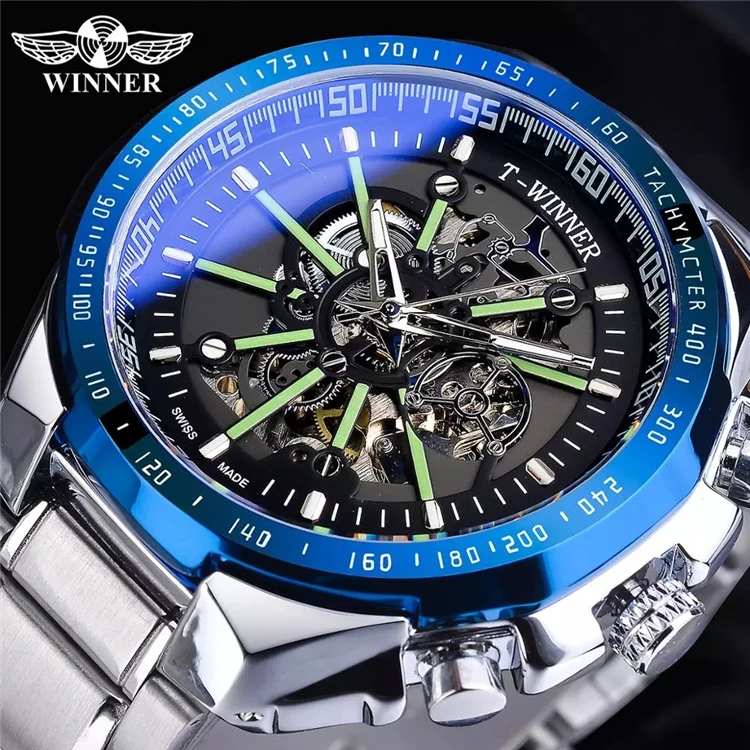 

WINNER GMT1190 Mens Watch Casual Tourbillon Automatic Mechanical Watch Fashion Military Watches Wrist Relogio Masculino, 7 colors