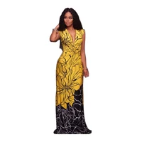 

wholesale african clothing women ethnic style sleeveless printed women plus size Maxi long casual dress cheap