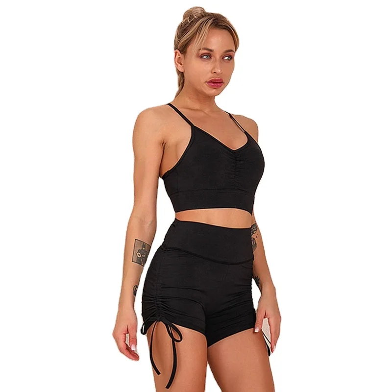 

Sexy Yoga Wear Sportswear Summer Yoga Shorts Sets Drawstring Shorts Set Outfit Wholesale Workout Wear For Women, White/rose red/blue/red/yellow/black/light blue
