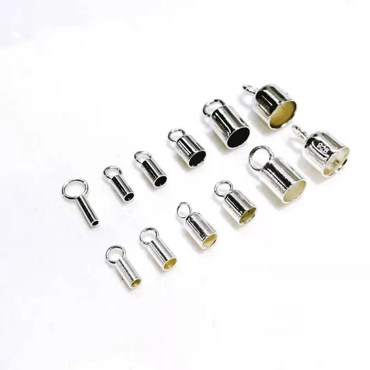 

S925 Sterling Silver Leather Cord Bracelet Clasps Hooks Crimps End Tip Connectors For Jewelry Making end cap