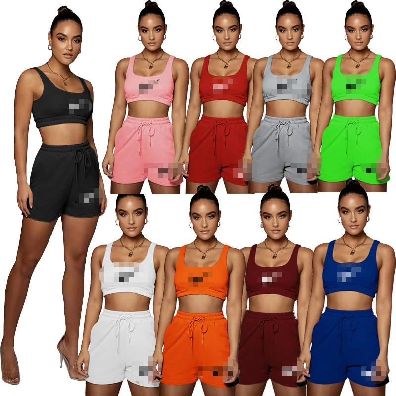 

MD-20033102 Women Outfit Breathable Two Piece Sport Jogging Sets Tank Crop Clothing Woman Biker Ladies Short 2 Two Piece Yog