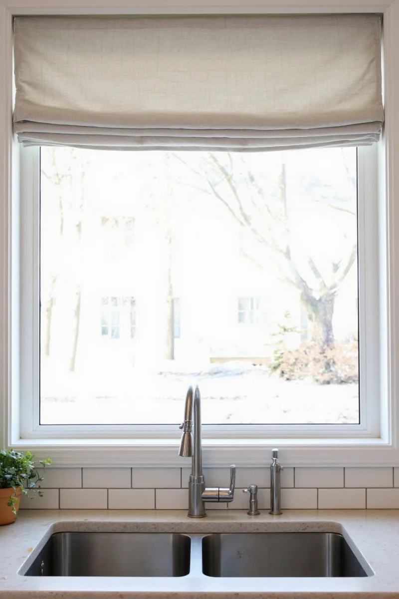 Before and after shot of decorated kitchen sink window