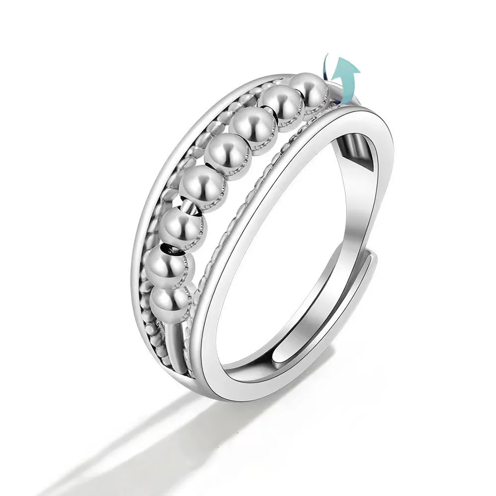 

Tiktok Hot Fidget Spinner Ring Multi-Layer Cross Three-Ring Transfer Stainless Steel Bead Anti Anxiety Ring For Women Men