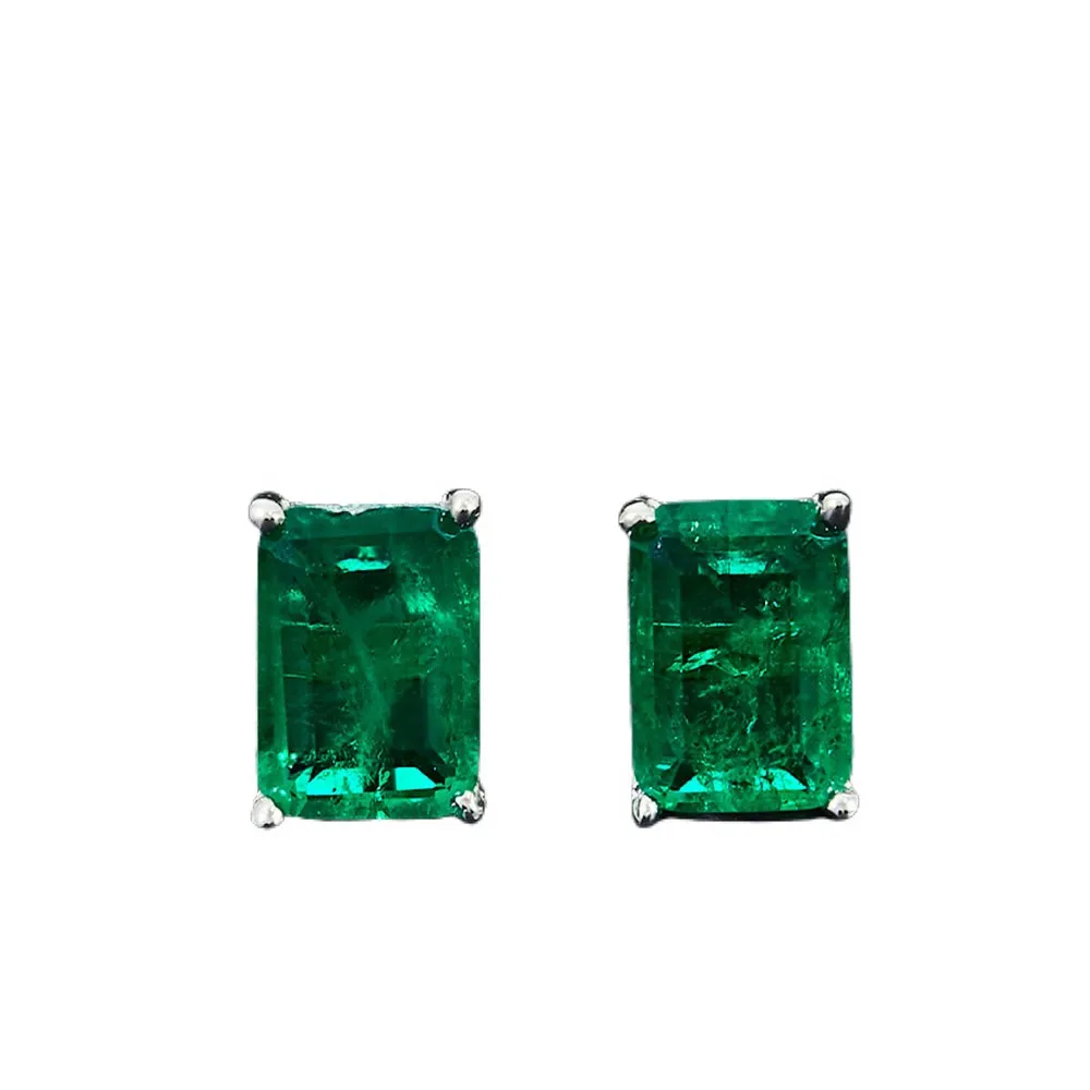 

925 Sterling Silver Emerald Earrings Ear Studs, Green