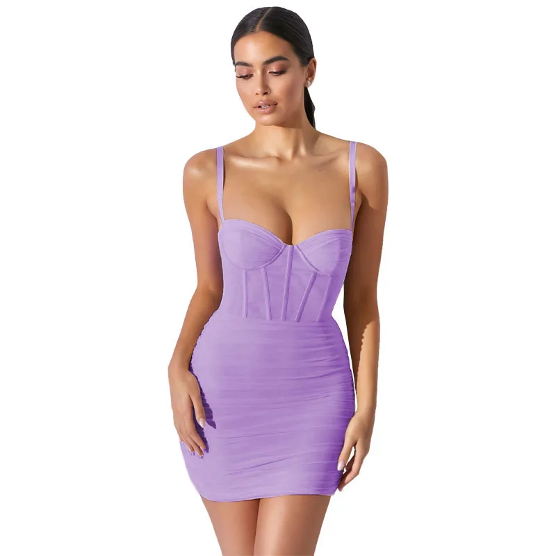 

2020 new arrivals autumn collection square collar women ruched bodycon mesh dresses for ladies