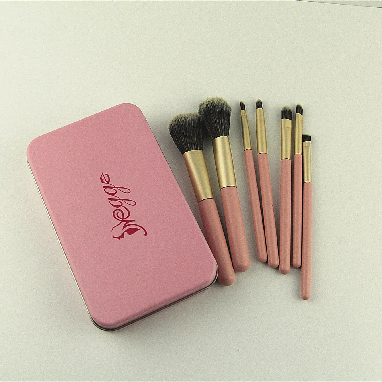 

Pink travel size make up brush box hot selling 7pcs makeup set