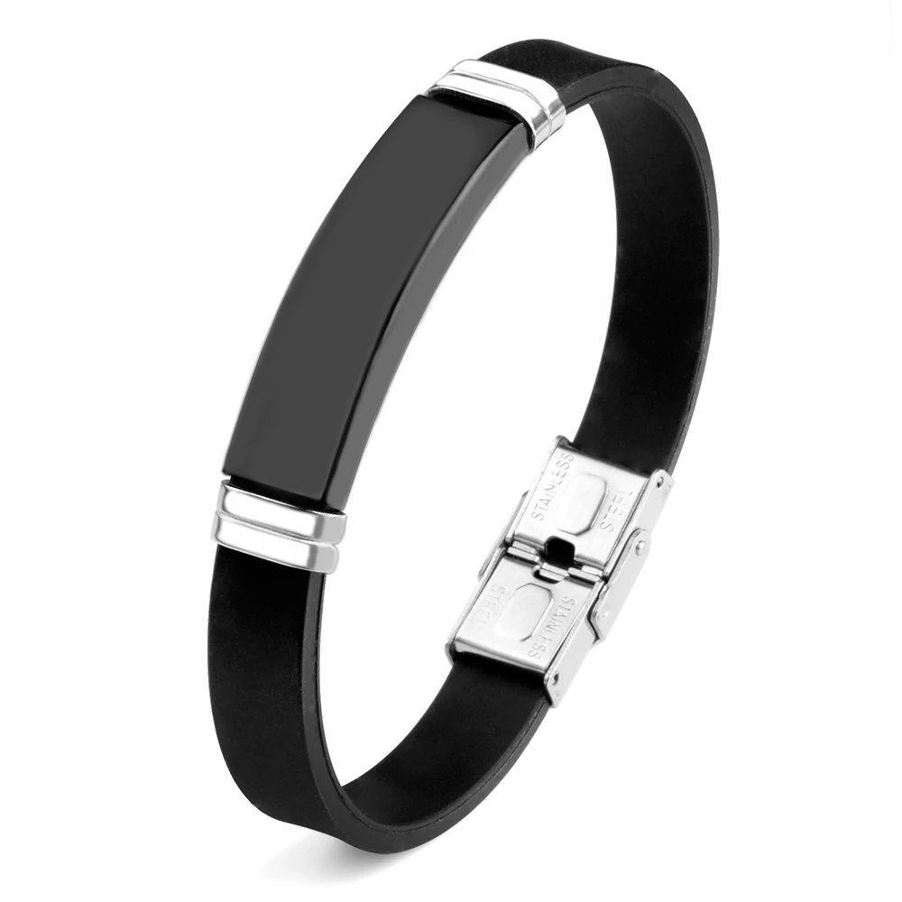 

Stainless Steel Silicone Stopper Adjustable Bracelet Wristband Bangle