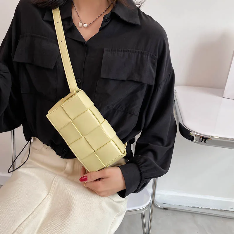 

Chest waist bag woven small square women Leather shoulder messenger bag, Customized color