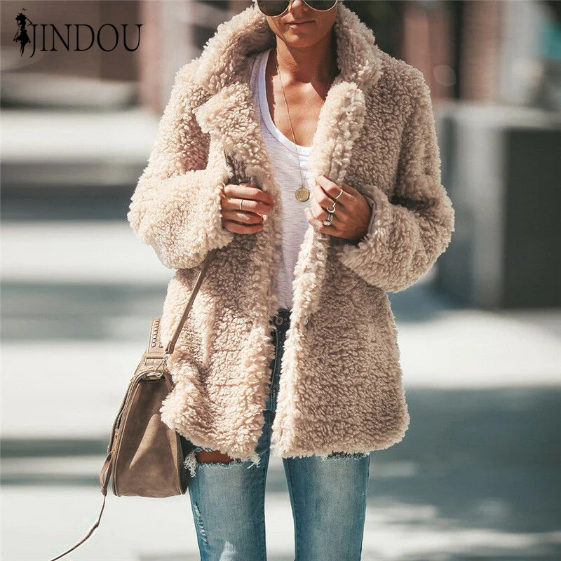 

Women's long-sleeved hooded jacket with faux fur plush coat lapel women winter coats, Photo