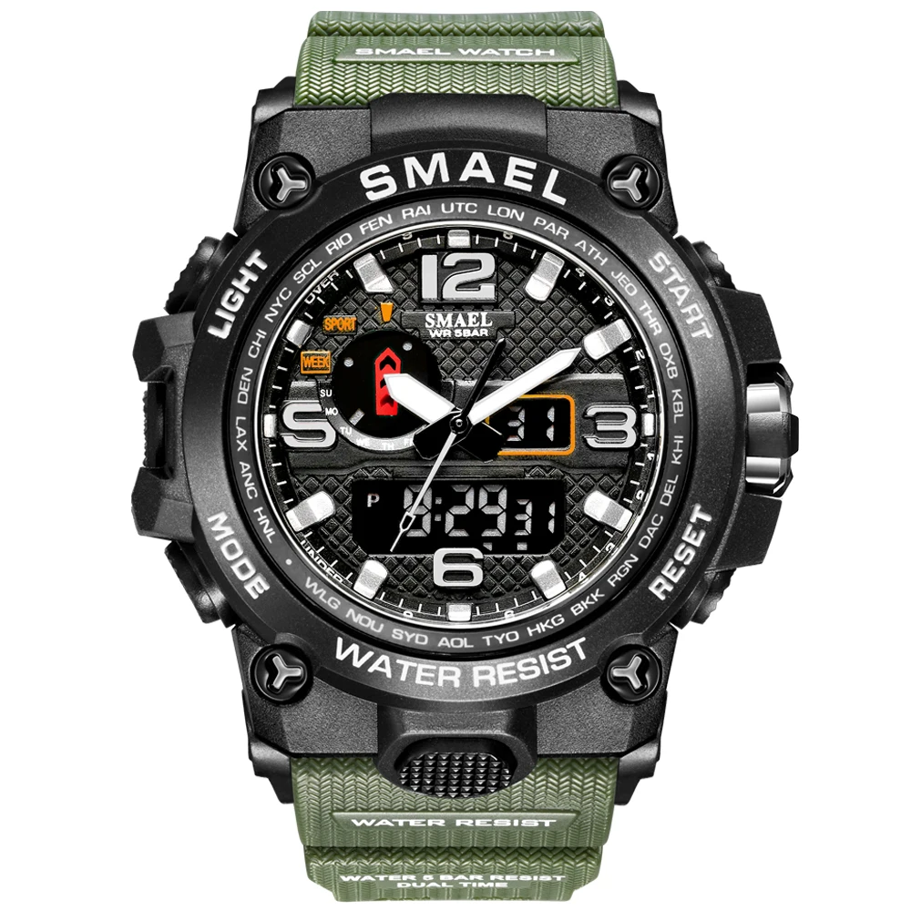 

SMAEL 1545 Men Japan Digital Watch Analog Digital Luxury LED Display Rubber Sport Watches For Men, As picture