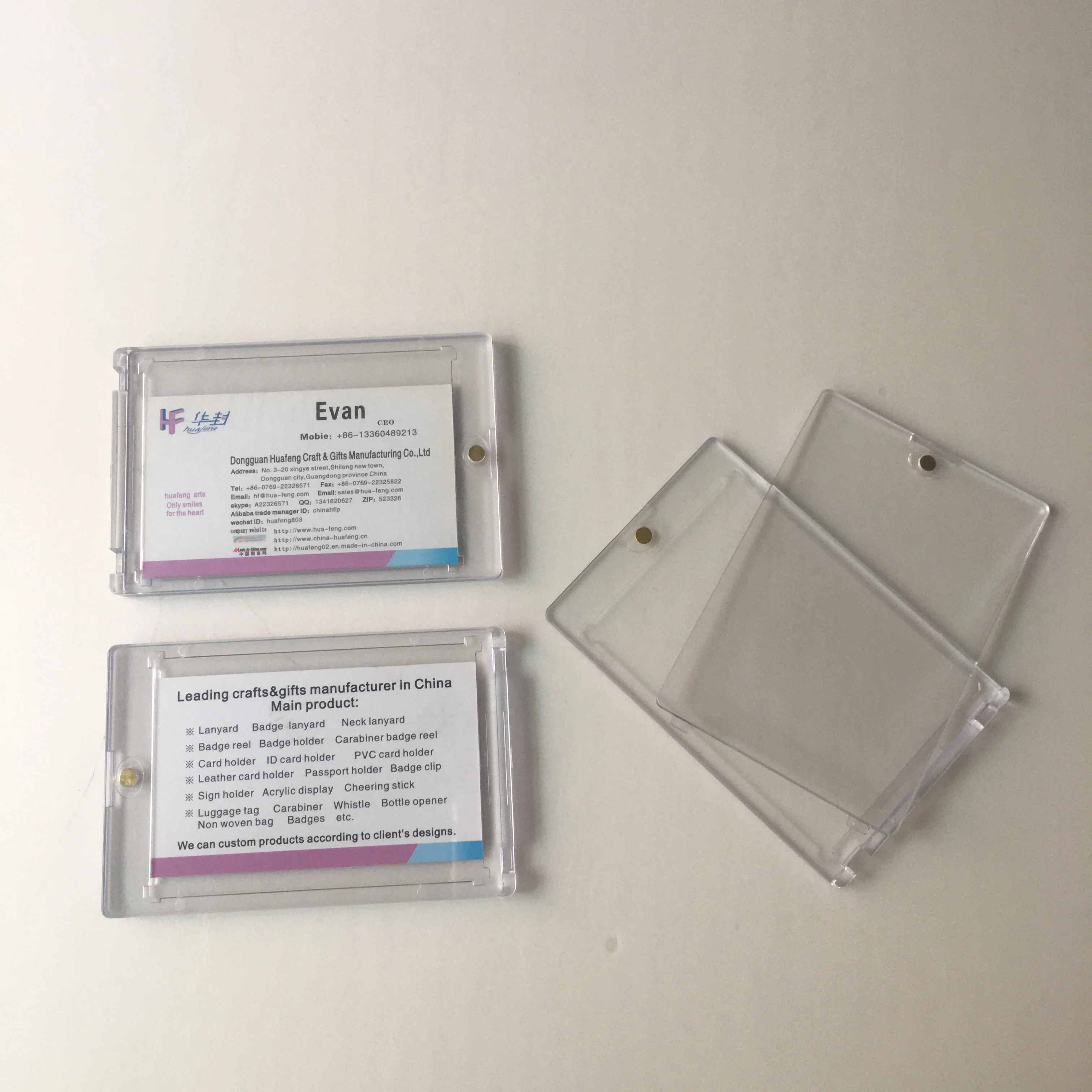 

High Quality One Touch Acrylic Material Transparent Magnetic 35Pt Trading Id Name Bussiness Clear Card Case Holder
