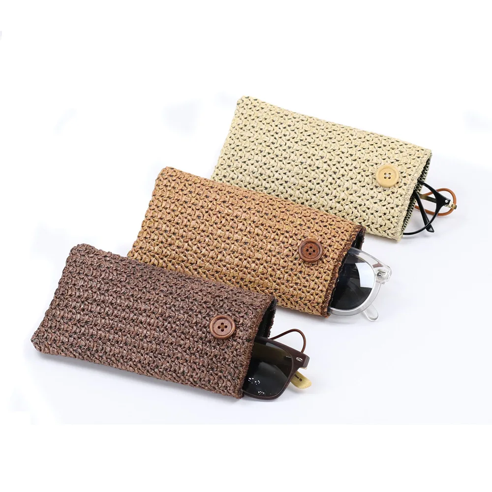 

SKYWAY New Customized Button Type PP Grass Simple Retro Woven Storage Eyeglasses Pouch Glasses Bag