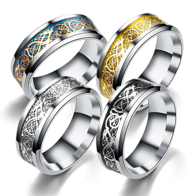 

The Dark Dragon Texture Male Ring Stainless Steel Diamond Lovers Ring