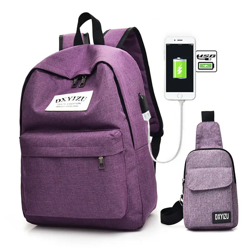 

V-122 Wholesale multifunctional USB laptop student backpack with chest bag