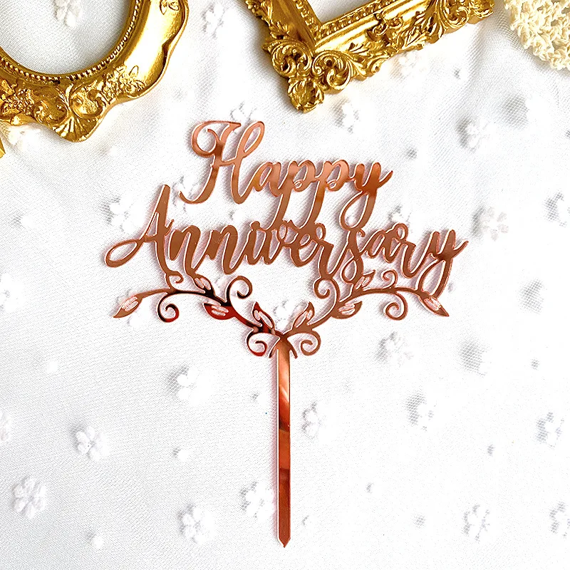 

Rose Gold Acrylic Happy Anniversary cake topper Wedding Decoration Cake Topper
