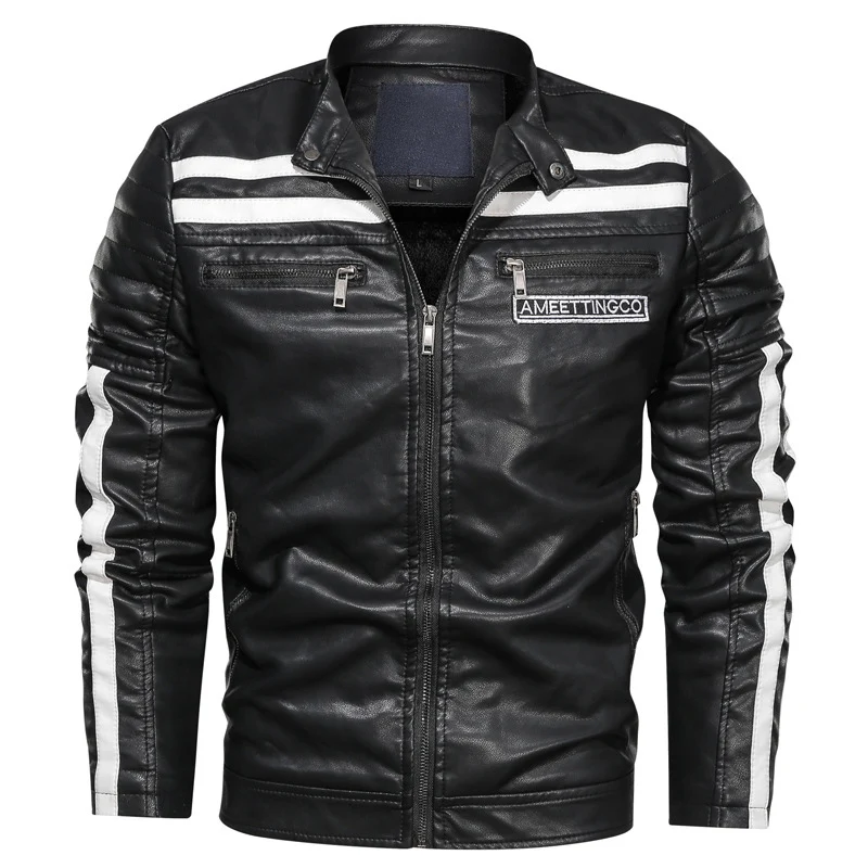 Autumn New Fashion Zip Up Motorcycle Jacket Mens Black Racer Biker Leather Jackets Fitness jaquetas de couro masculino