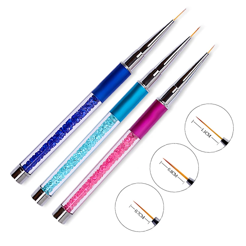 

1Pcs Rhinestones Handle Design Nail Art Brush Pen For DIY Drawing Liner Sculpture UV Gel Nail Brush Manicure Nail Tools, Sky blue, blue, rose