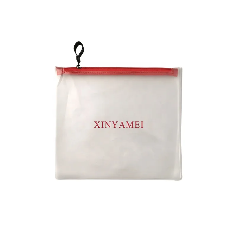 

stitching red zipper clear frosted eco plastic EVA zipper cosmetic makeup bag