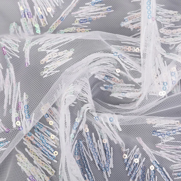 

Floral sequins african embroidery tulle lace fabric high quality lace, As pictured