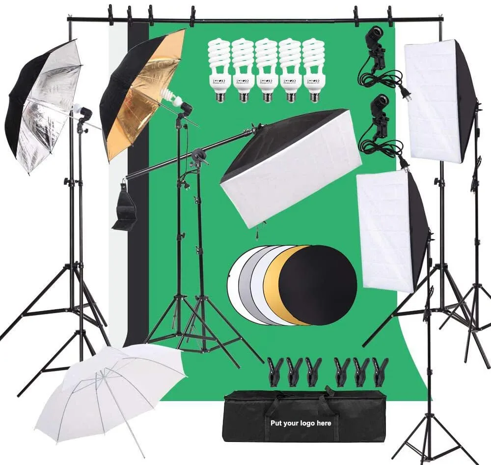 

Photography Lighting Kit, Umbrella Softbox Set Continuous Lighting with 6.5ftx10ft Background Stand Backdrop