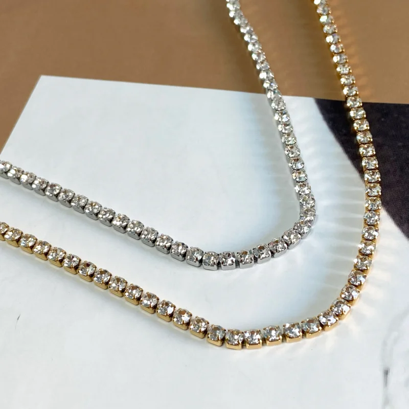 

Hip Hop Hypoallergenic Stainless Steel Iced Out CZ Tennis Chain Necklace Men Women Jewelry Gold Plated CZ Iced Out Necklace