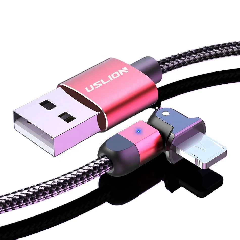 

USLION Customized Logo 180 Rotatioan Hot Sales Charging phone cable for Iphone charger For iphone 11/12 charger cable, Black red purple silver