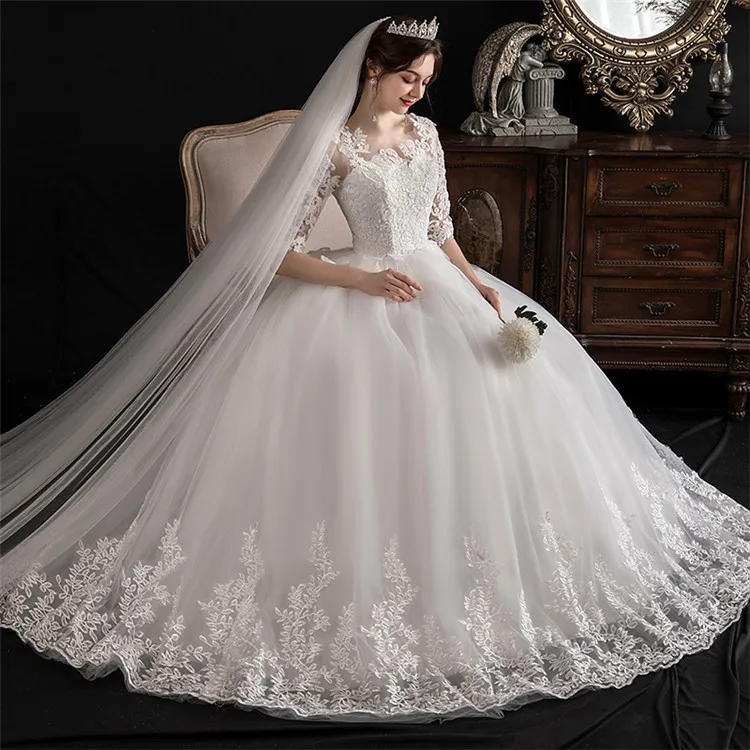 

Women Hot Selling Luxury Design Floor Length White Wedding Dress Bridal Gown For Women Wedding Dresses, As pic