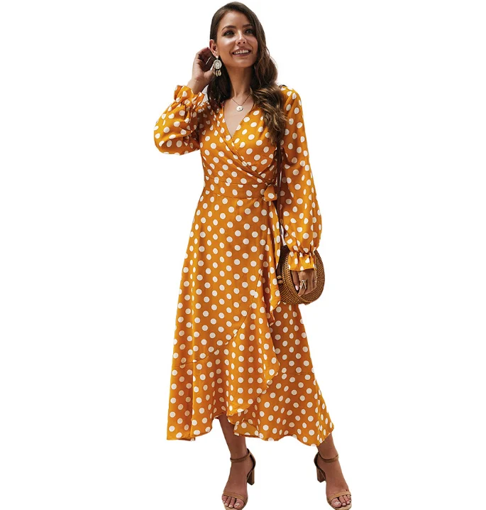

Custom Design Fashion Vintage Manufacture Ruffled Polka Dots Dress, Multi colors