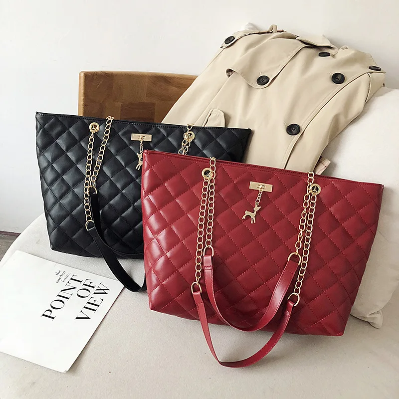 

2021 Women Handbags Tote High Quality Wholesale Big Capacity Deer Plaid Sling Shoulder Chain Quilted Bags, 4 colors