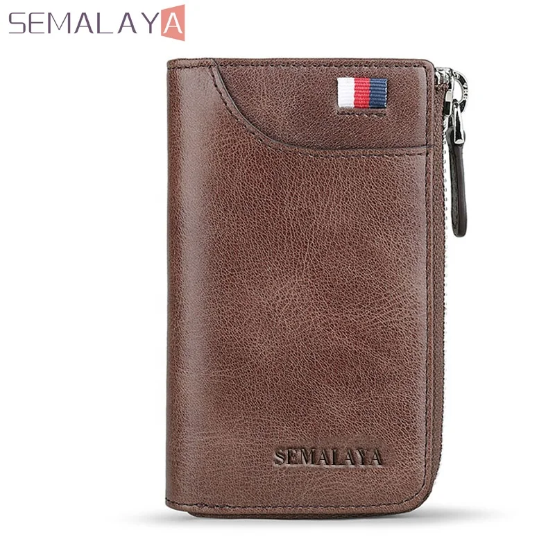 

Genuine Leather Car Key Holder Wallets Keychain Covers Zipper Key Case Bags for Men Women, Coffee/khaki