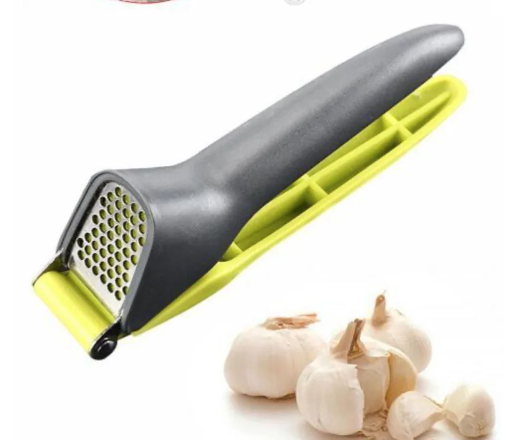 

H971 Home Kitchen Cooking Tool Easy Clean Stainless Steel Garlics Grinder Safe Manual Creative Plastic Handle Garlic Press, Multi colour