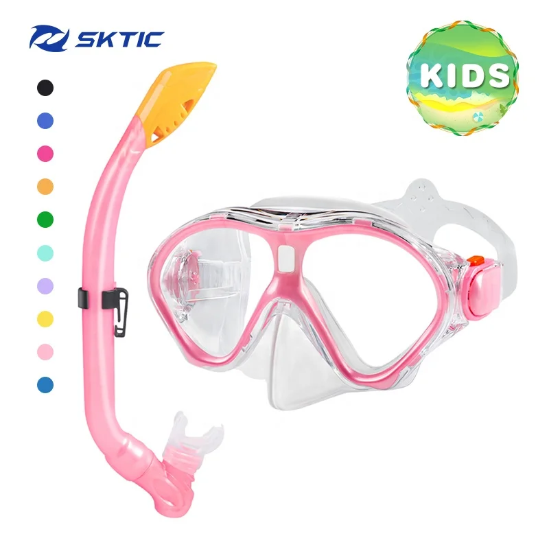 

SKTIC Adults Teens Swimming Glasses Snorkel Gear Set with Anti-Fog Glass And Fins and Silicon Mouth Piece for Men, Transparent pink