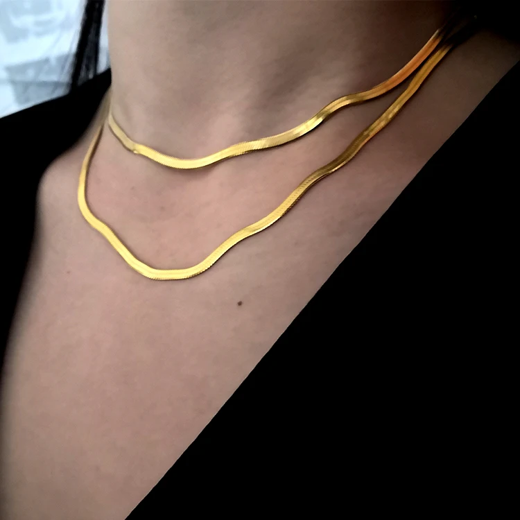 

Adjustable 14k gold stainless steel link snake bone herringbone necklace, Picture