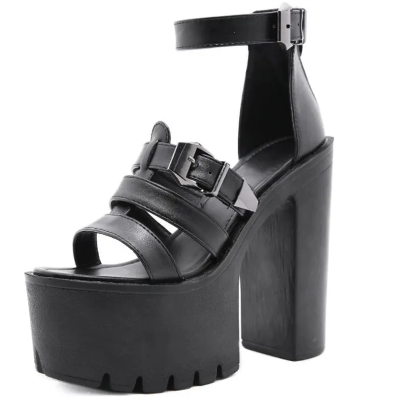 

Dropshipping Custom Logo Women's 2021 Summer New Open Toe Leather Sandals Chunky Platform High Heels Fashion Plus Size 42