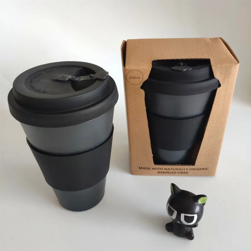 

Ready for shipping 450ml black bamboo fiber coffee mug, Customized