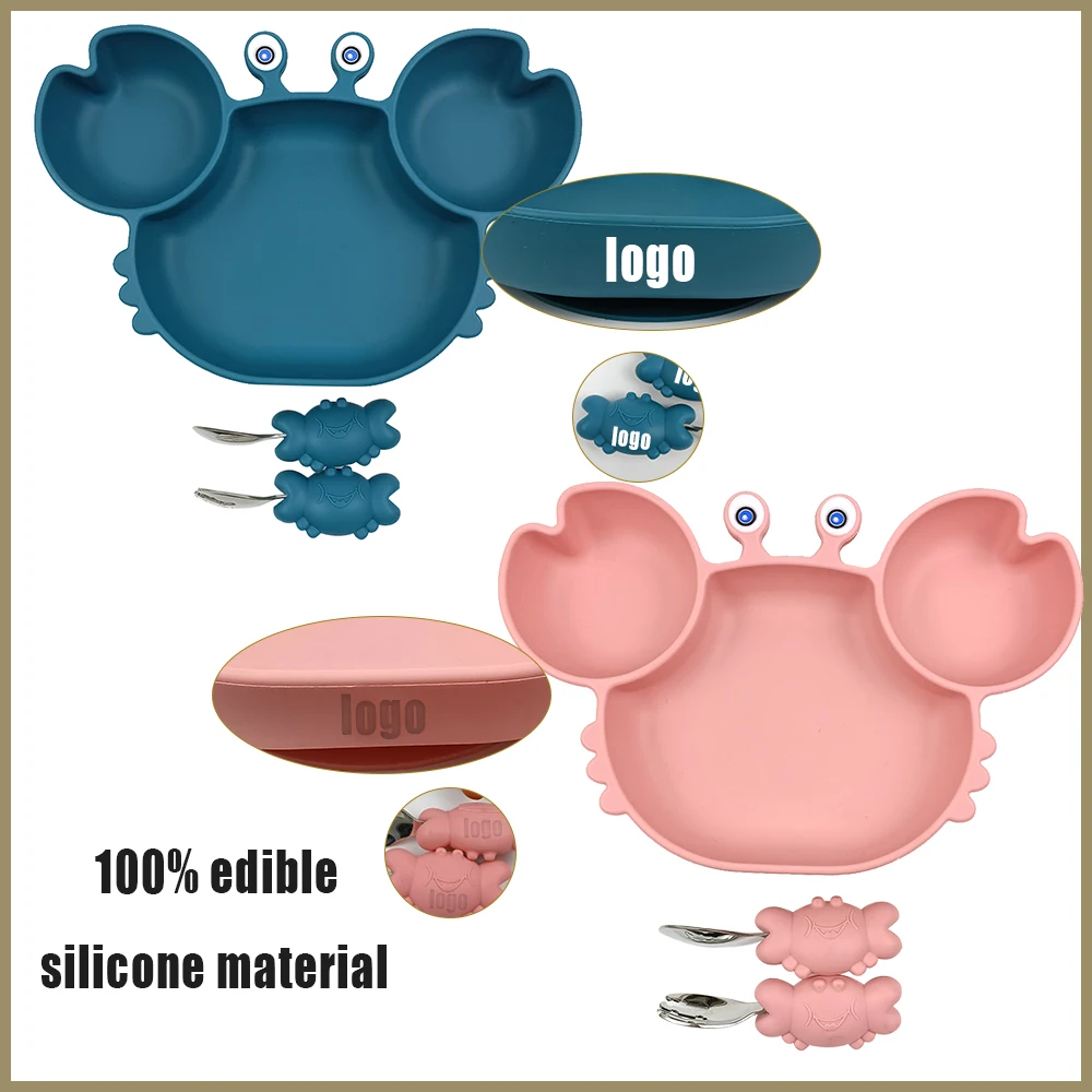 

Factory Price Silicon Crab Plate With Spoon And Fork Baby Dinner Bowl BPA Free 100% Food Grade Infant Feeding Tableware Set