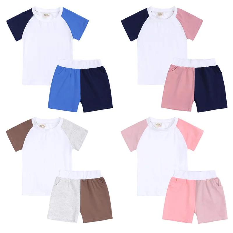 

F20174A Latest fashion children Short Sleeve Home two piece Set summer baby short sleeve pajamas two-piece set, As picture