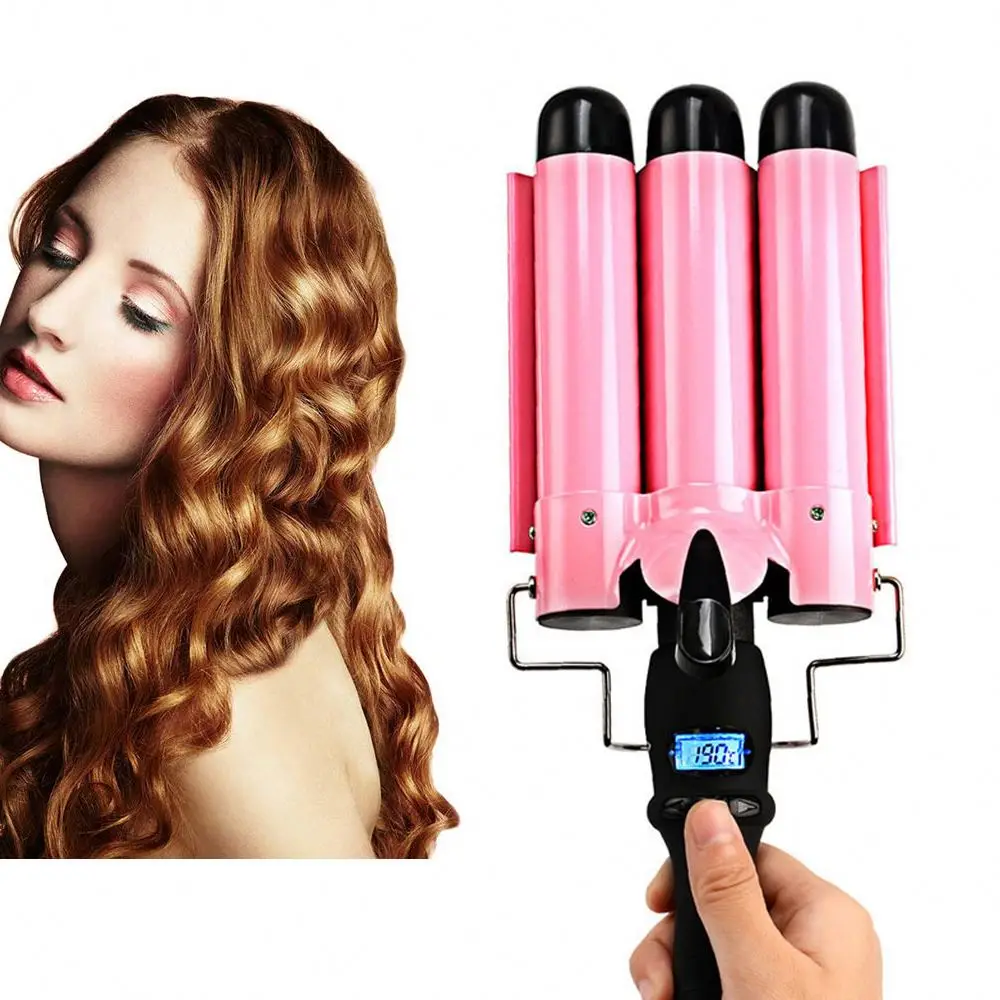 

2022 Hot Selling Home Professional Electric LCD Three Barrel Wavy Hair_Curler PTC Ceramic Women 3 Barrel Deep Waver Curling Iron