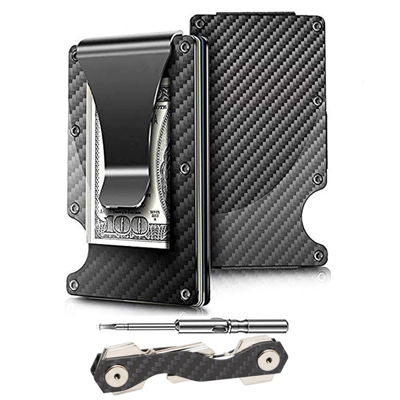 

Custom Logo Mens Minimalist Money Clip RFID Blocking Real carbon fiber wallet