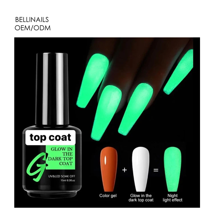 

Bellinails Customize Logo 15ml Grow In The Dark Luminous Top Coat Nail Polish Soak Off Top Coay Gel polish